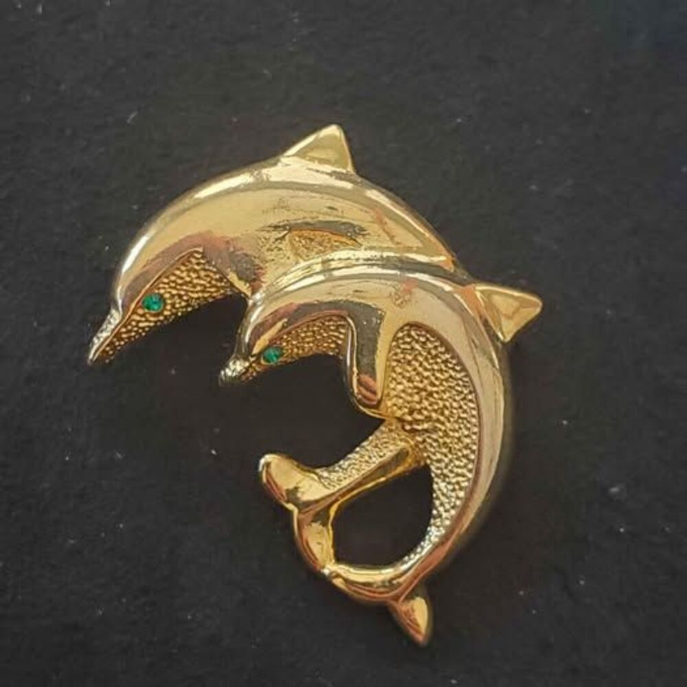2 Dolphins Jumping Brooch